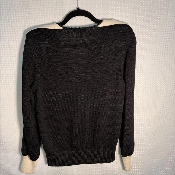 REISS Black V-Neck Knit Sweater w/ Contrast Stripe Sleeves | Size L | - Picture 8 of 8